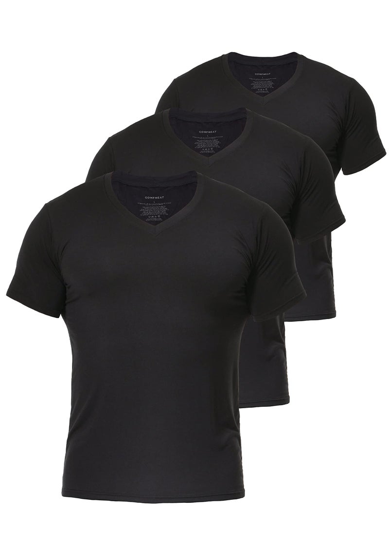 Comfneat Men's Undershirts Viscose V-Neck Cool Feeling T-Shirt 3-Pack (Black 3-Pack, XL) - Image 1